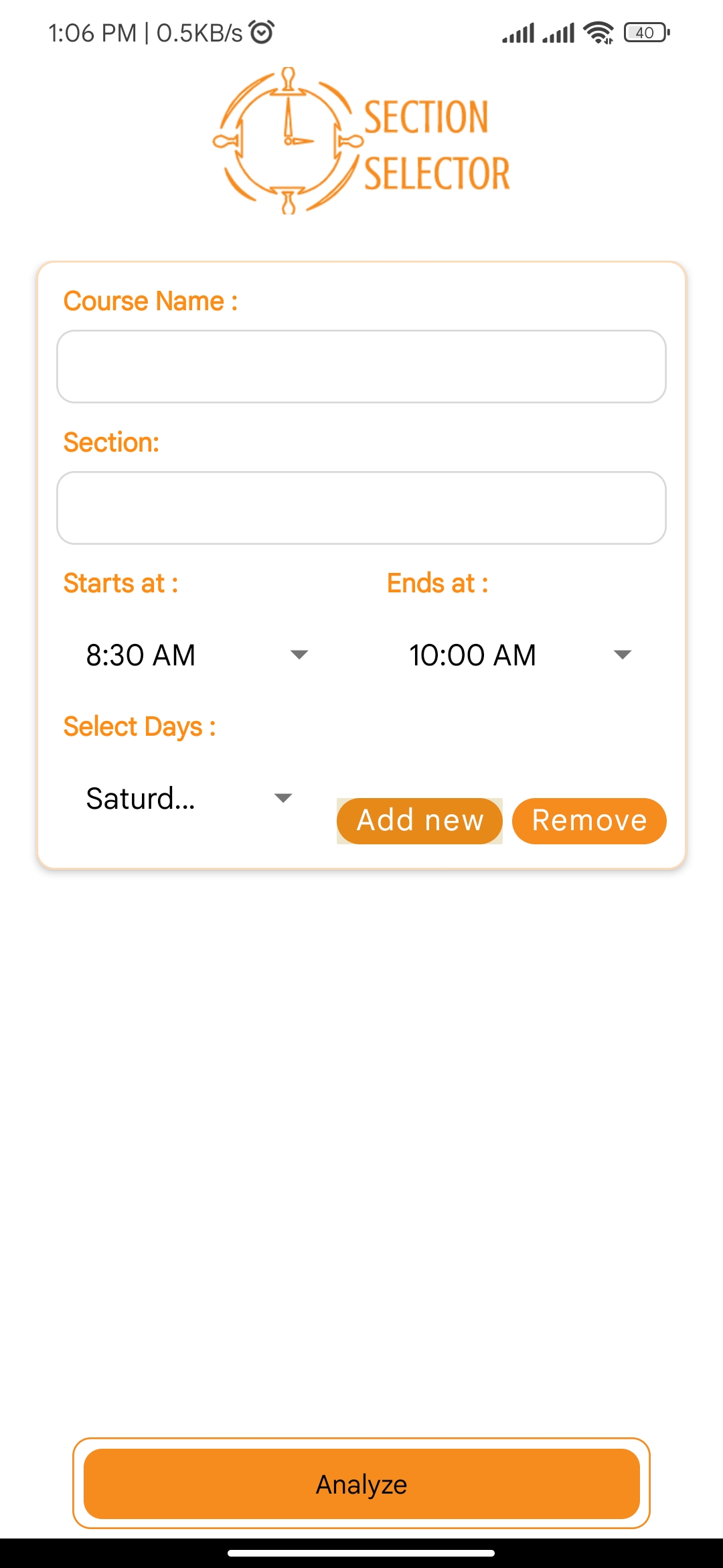 Section Selector UIU preview screenshot